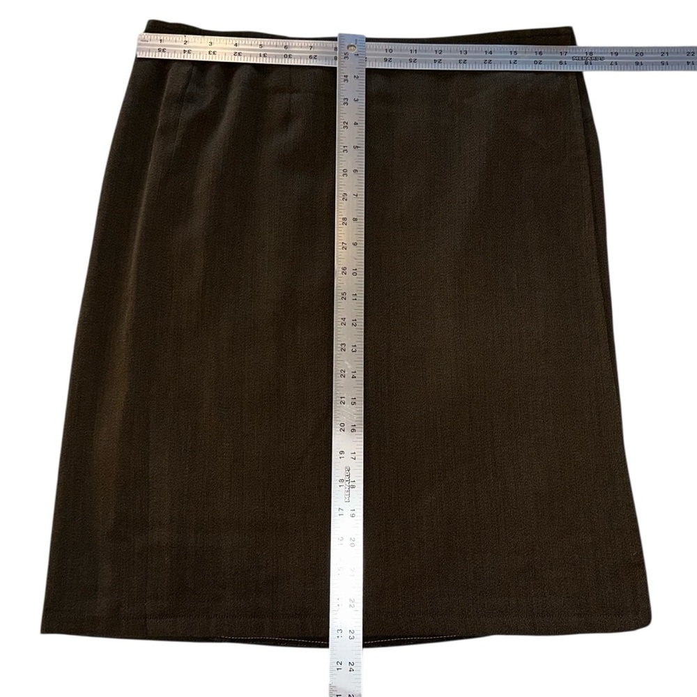 Mark Shale Skirt Super 120’s Wool Faux Wrap Khaki A-Line Made in Italy Sz 16/XL - Picture 7 of 8